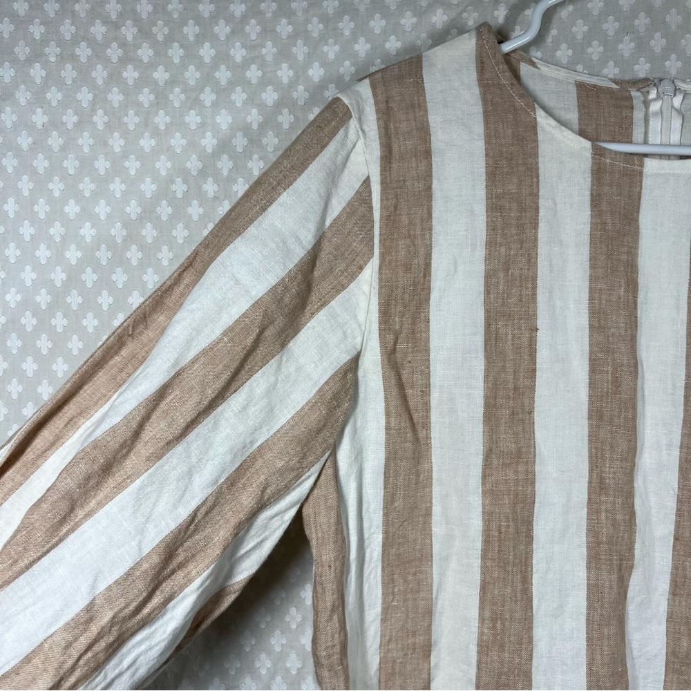 Everlane Tan White Striped‎ Linen Boxy Top - Picture 4 of 7